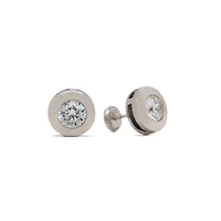 Wide Bezel Set Zirconia 2MM Stud Earrings 14KW