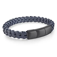 Wide Black Leather and Steel Bracelet