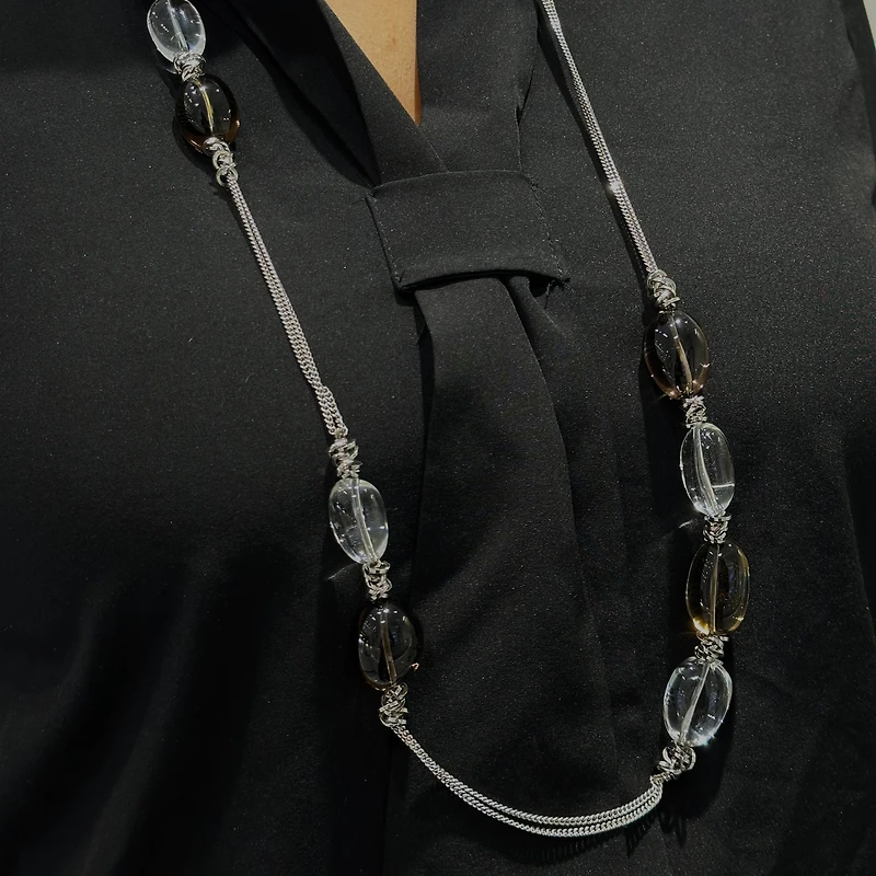 Harmony Long Necklace w/ Smoky Quartz and Clear Quartz