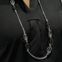 Harmony Long Necklace w/ Smoky Quartz and Clear Quartz