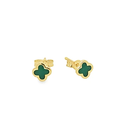 Green Enamel Clover Stud Earrings