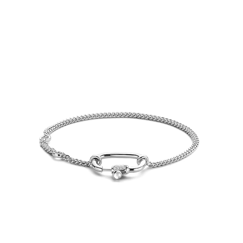 Curb Chain Oval Clasp Silver Bracelet