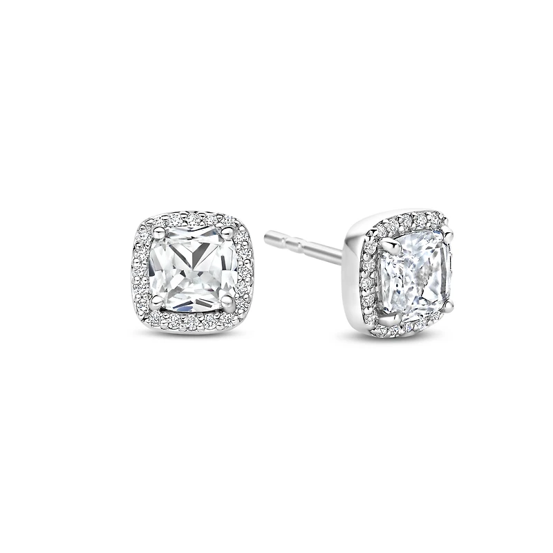 Cushion Halo Clear Stud Earrings