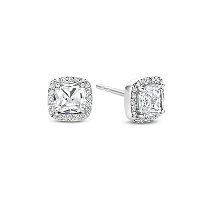 Cushion Halo Clear Stud Earrings
