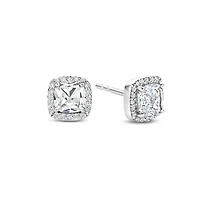 Cushion Halo Clear Stud Earrings