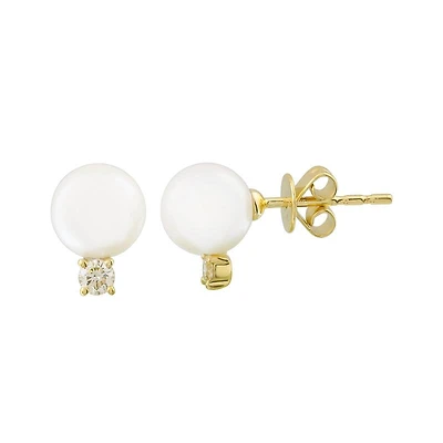 Tiff Pearl and Diamond Gold Earrings