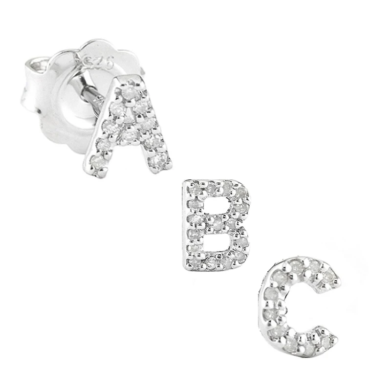 Diamond Initial Silver Stud Earrings