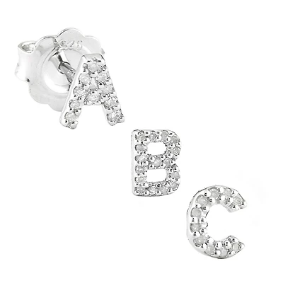 Diamond Initial Silver Stud Earrings