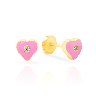 Pink Heart Enamel Screwback Earrings Small