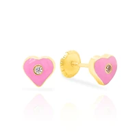 Pink Heart Enamel Screwback Earrings Small