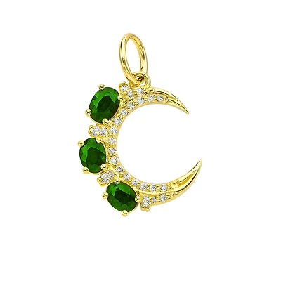 Oval Emeralds and Diamonds Crescent Moon Pendant