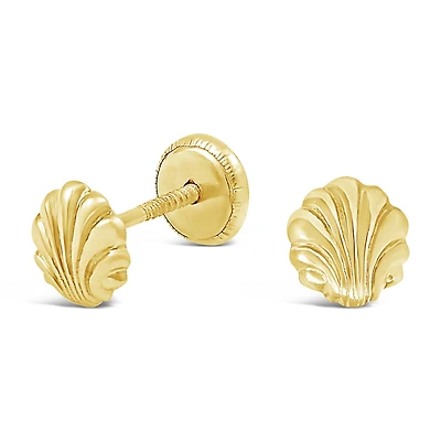 Sea Shell with Screwback 14k Gold Stud Earrings