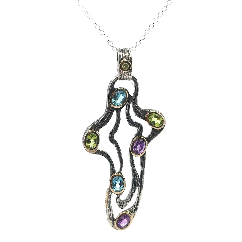 Multi Color Precious Stones Cross Pendant