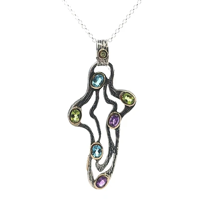 Multi Color Precious Stones Cross Pendant
