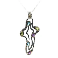 Multi Color Precious Stones Cross Pendant