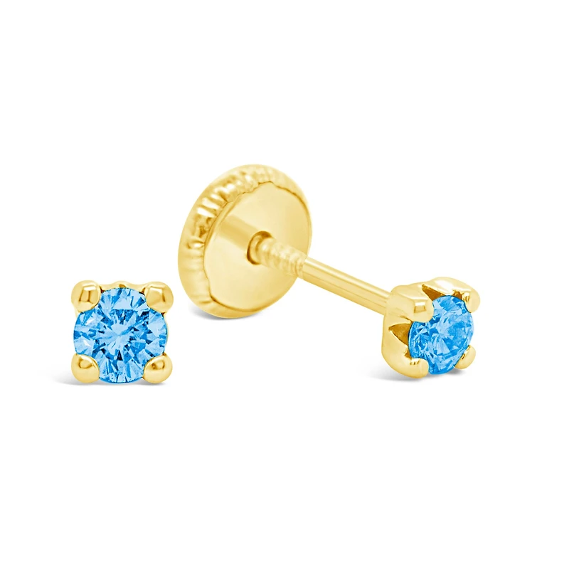 Round Light Blue Zirconia 3MM Four Prong Set Stud Earrings