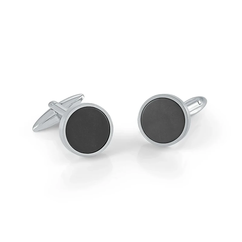 Steel and Onyx Round Cufflinks