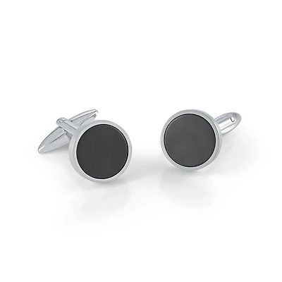 Steel and Onyx Round Cufflinks