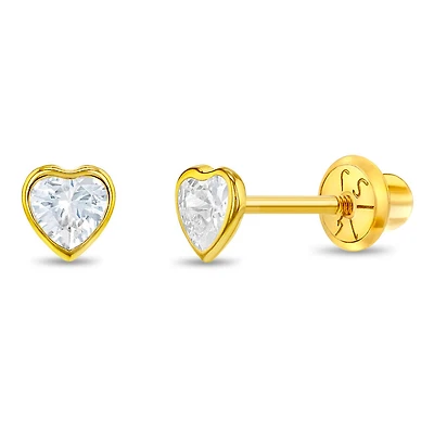 Kids Heart Clear Zirconia Stud Earrings