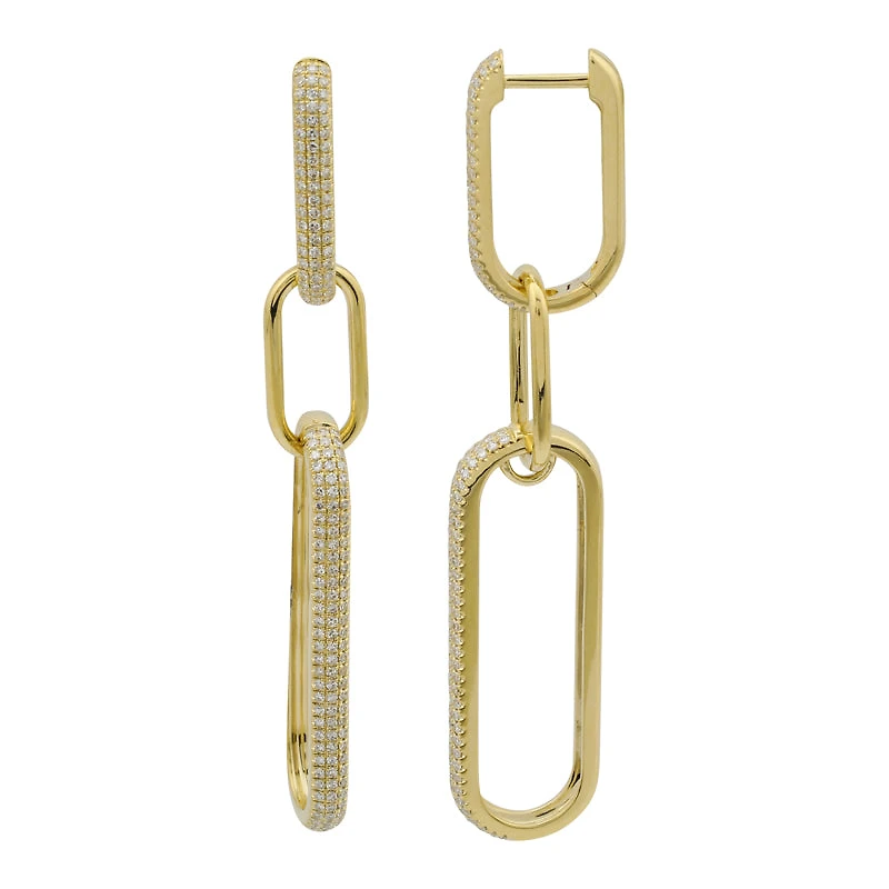 Three Paper Clip Links Diamond Earrings