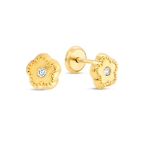 Five Petal Flower Stud Earrings with Zirconia