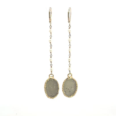 Blithe White Druzy and White Pearls 22K Gold Plated Earrings