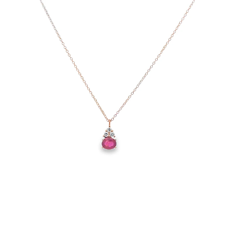 Rose Gold Necklace with Oval Cut Ruby and Diamond Pendant