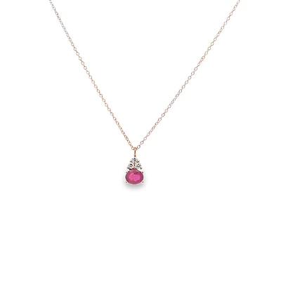 Rose Gold Necklace with Oval Cut Ruby and Diamond Pendant