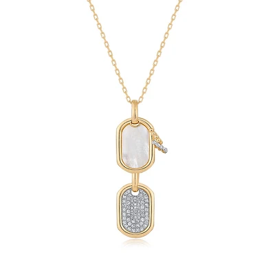 Mother Pearl and Diamond Dog Tags Double Pendant