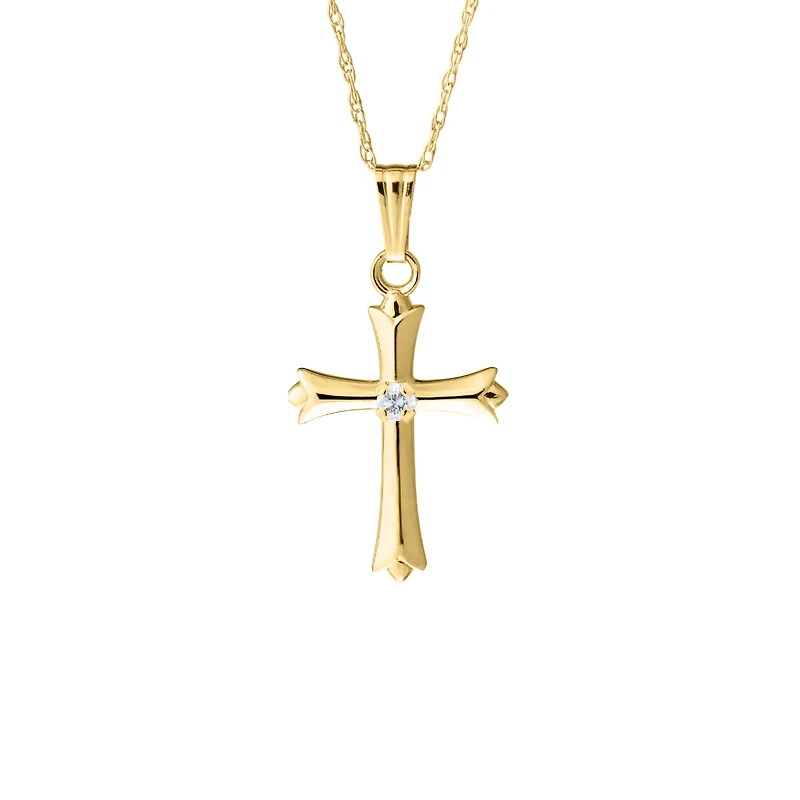 16MM Cross with Diamond on Rope Chain Kids Necklace