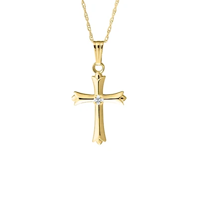 16MM Cross with Diamond on Rope Chain Kids Necklace