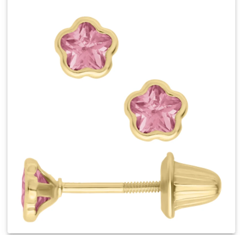 14K Flower Pink Stud Earrings