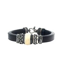 Leather Bracelet with Black Cz and Resin Bead