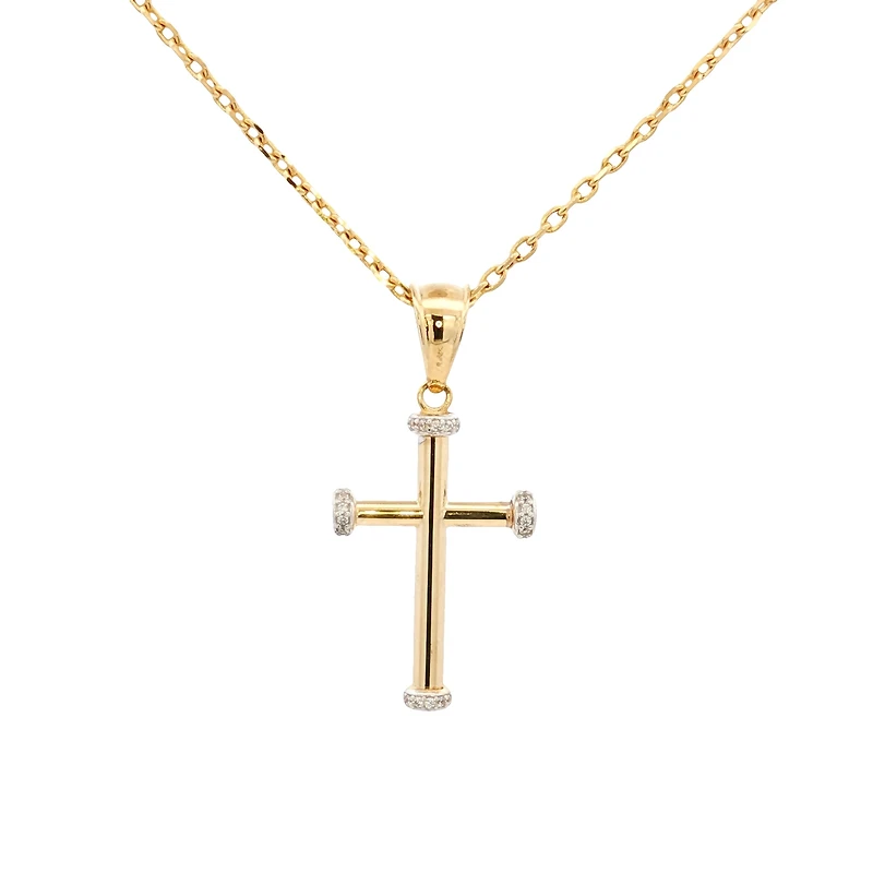 Two Tone Cross Pendant with Zirconias - 30MM