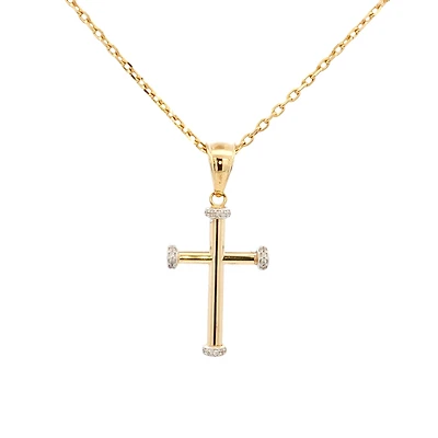 Two Tone Cross Pendant with Zirconias - 30MM