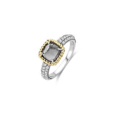 Grey Green Cushion Twisted Frame Ring