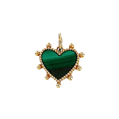 Beaded Heart Malachite Pendant 15MM