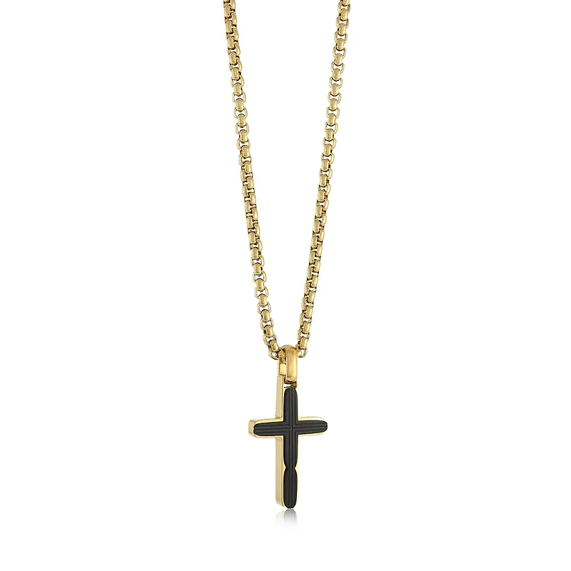 Black and Yellow Steel 18 inch Cross Necklace