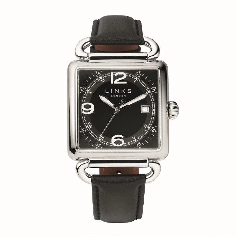 Diver Square Watch with Black Leather Strap