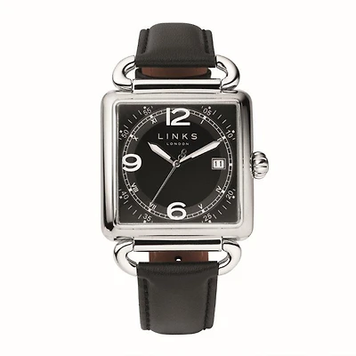 Diver Square Watch with Black Leather Strap