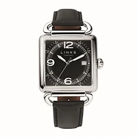 Diver Square Watch with Black Leather Strap