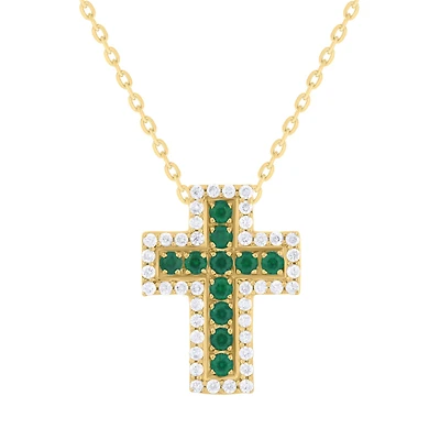 Emerald and Diamond Cross Necklace