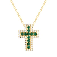 Emerald and Diamond Cross Necklace