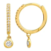 Diamond and Diamond Dangle 11MM Huggie Earrings