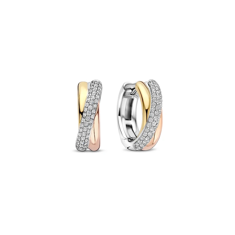 Trinity Three Tone Huggie Earrings