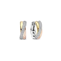 Trinity Three Tone Crossover Huggie Earrings