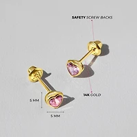 Kids Pink Heart Zirconia Stud Earrings