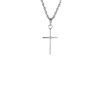 17MM Thin Solid Cross White Gold and Diamond Kids Necklace