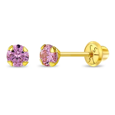 Kids 3MM Pink Solitaire Stud Earrings