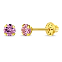 Kids 3MM Pink Solitaire Stud Earrings